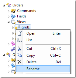Rename context menu option for a view in Project Explorer.