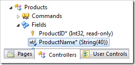 ProductName field of the Products controller in Code On Time web application generator's Project Explorer.
