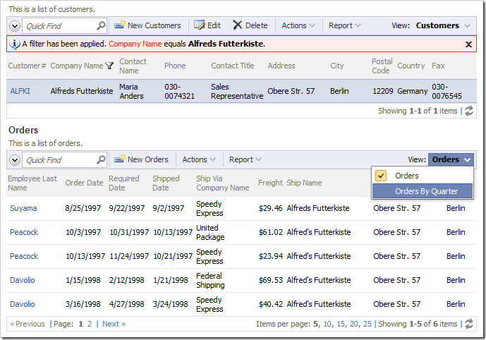 Using the View Selector to change the view to 'Orders By Date'.