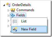 New Field context menu option for OrderDetails controller in the Project Explorer.