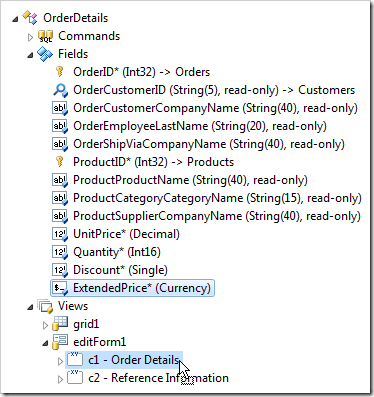 Dragging 'ExtendedPrice' field onto 'c1 - Order Details' category node.