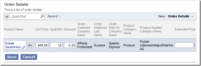 Extended Price field is available as a blank field in grid view and create form.