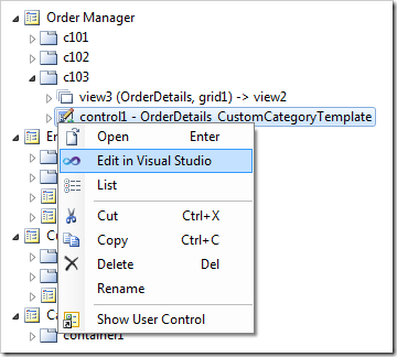 Edit in Visual Studio context menu option in the Project Explorer.