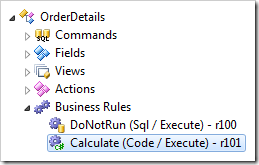 SQL business rule 'Calculate' of OrderDetails controller in the Project Explorer.