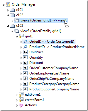 Dragging OrderID data field node onto 'view2' data view node.