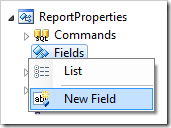New Field context menu option for Fields node of ReportProperties confirmation controller.