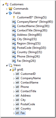 Fax data field has been created in view 'grid1'.