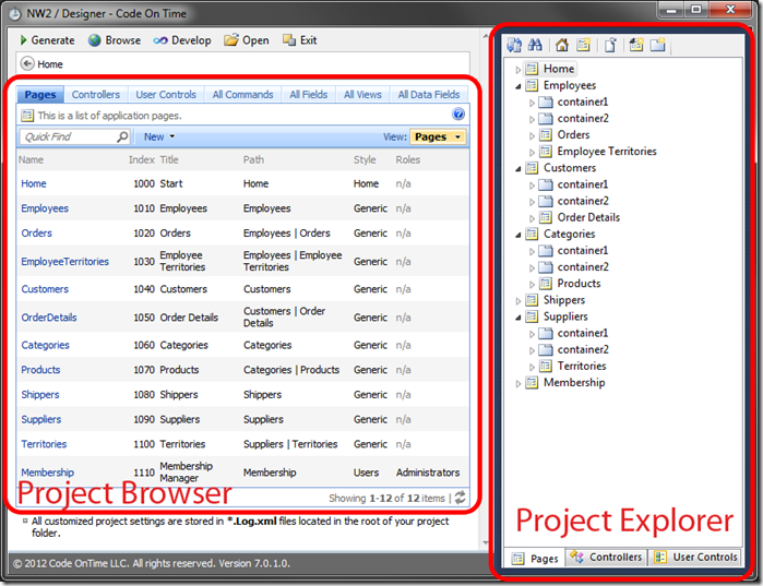 Project Designer window opened. On the left side is the Project Browser. The right side contains the Project Explorer.