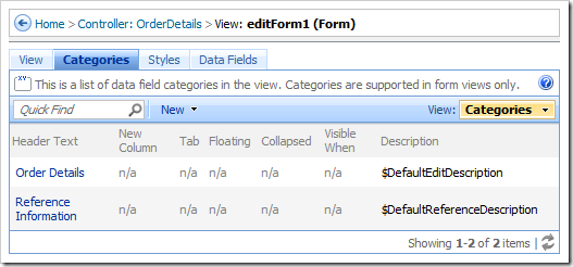 Categories tab on the view properties page in the Project Browser.