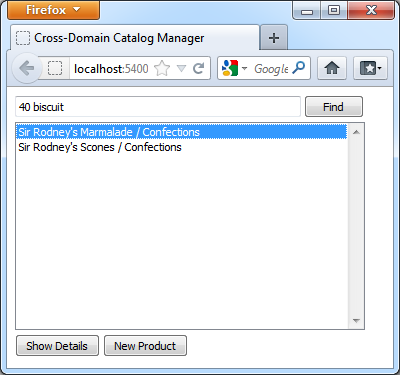 Product Catalog Manager makes a cross domain request to the application server built-in the web app created with Code OnTime