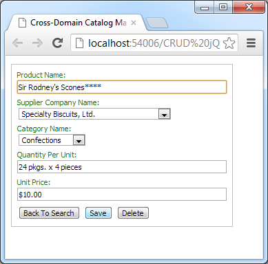Saving product properties in a cross-domain client of a web app created with Code On Time