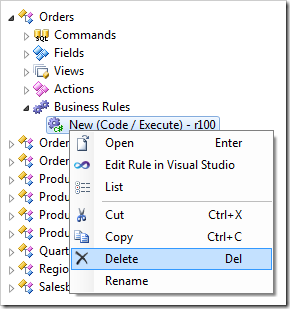 Deleting the code business rule from the Orders controller.