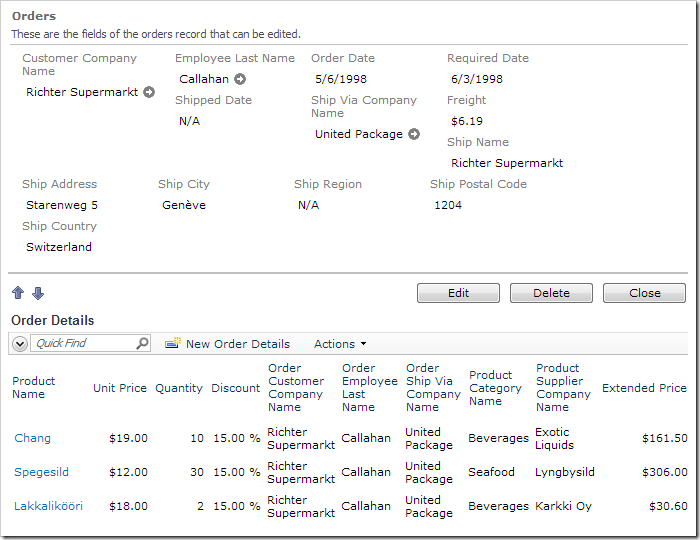 Extended Price column available in Order Details grid view.