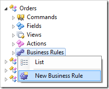 New Business Rule context menu option for Orders controller.