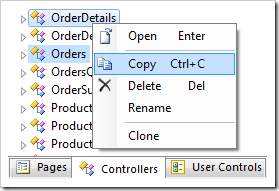Copy context menu option for Orders and OrderDetails controllers.
