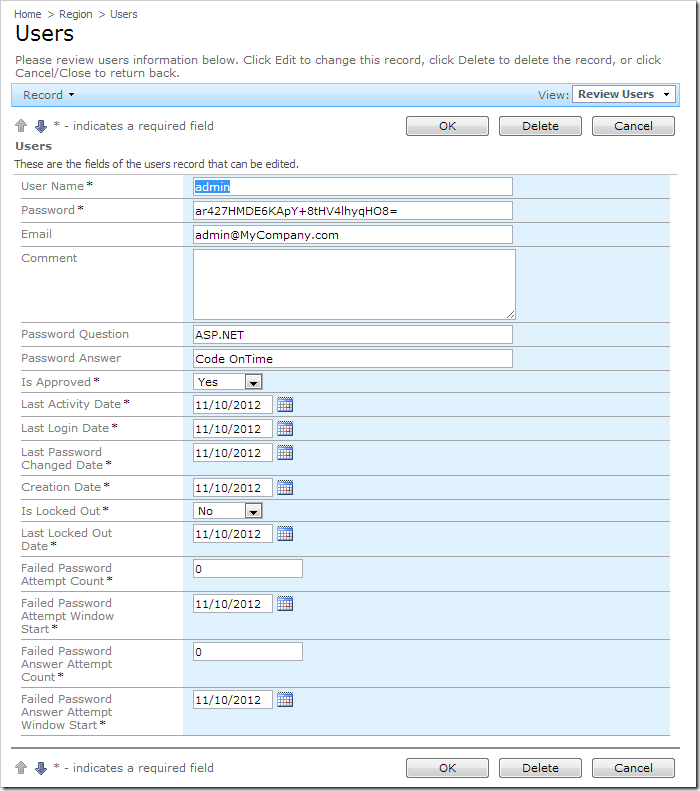 Users edit form. All fields are displayed as editable. 