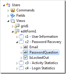 PasswordQuestion data field node of 'editForm1' of Users controller.