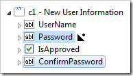 Dropping ConfirmPassword data field node on the right side of Password.