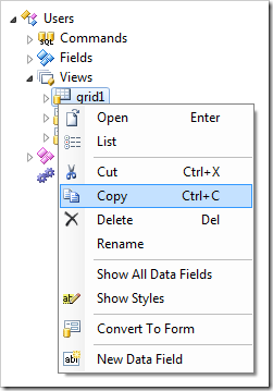 Copying 'grid1' view of Users controller.