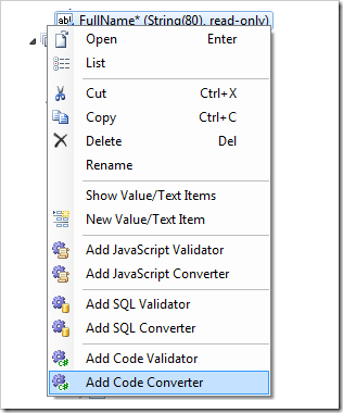 Add Code Converter context menu option on FullName field node in the Project Designer.