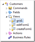 The first view in Customers data controller is 'grid1'.