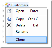 Clone context menu option for Customers controller.
