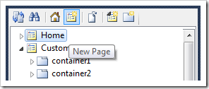 New Page context menu option on Project Explorer toolbar.