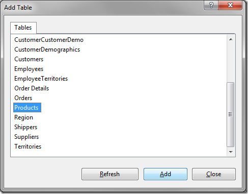 Adding Products table to the diagram.