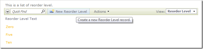 Creating a new Reorder Level record.