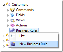 New Business Rule context menu option for Customers controller.