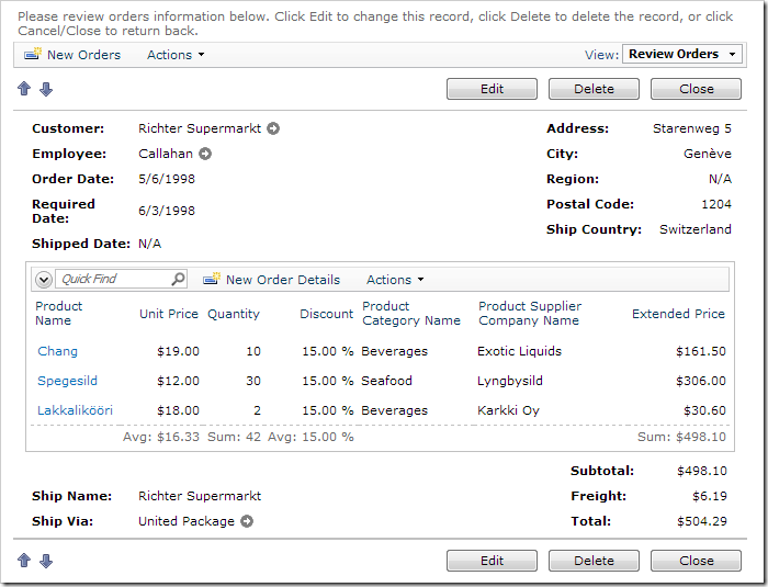 The new layout of Order Form using a Custom HTML Table Layout