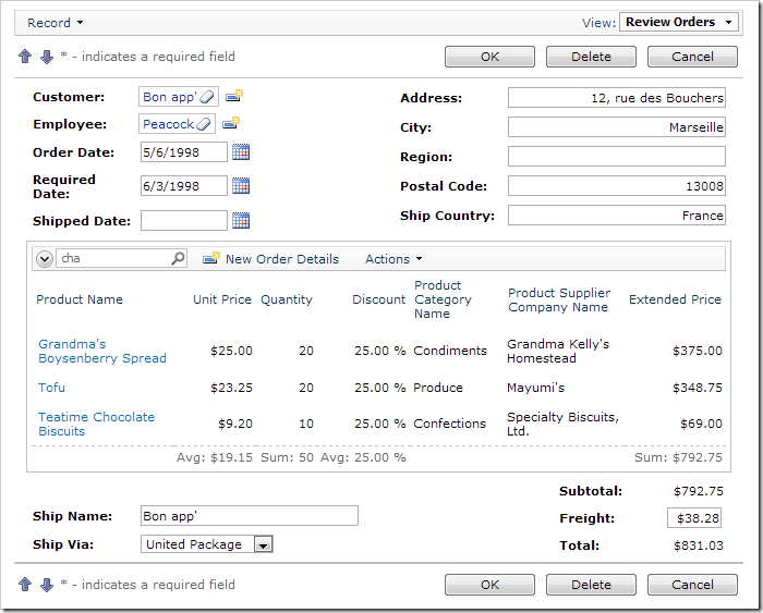 Sample Applications / Order Form / Custom Form Template / Creating