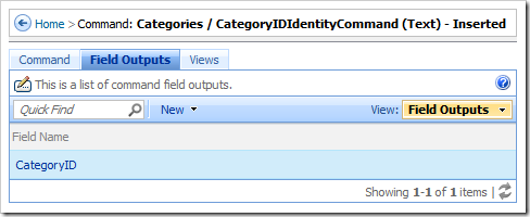 Field Outputs tab on the Command page in the Project Browser.