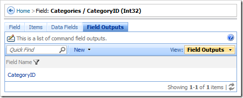 Field Outputs tab on the Field page in the Project Browser.