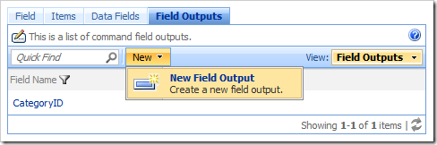 New Field Output action bar action in the Project Browser.