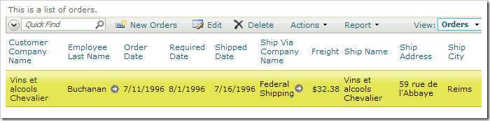 Order record with new order date.