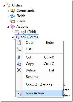 Creating a new action on the form of Orders controller.