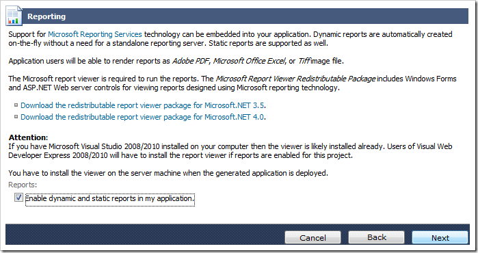 Enabling reporting for the web application.