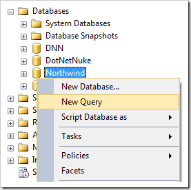 Creating a new query for the 'Northwind' database.