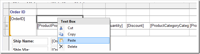 Pasting column headers into the second row inside the group.