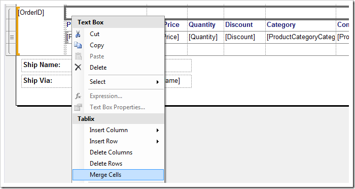 Merging the cells in the added row.