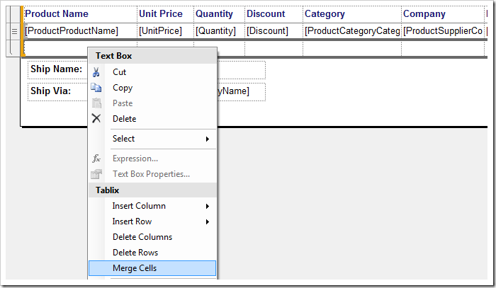 Merging the cells in the footer row of the group