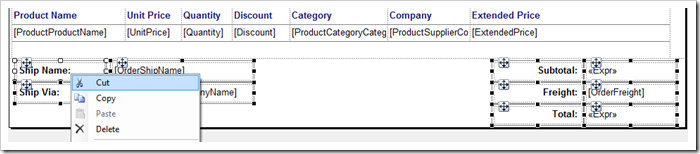 Cutting the report footer elements.