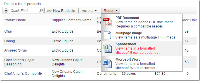 Report (Excel) action on the action bar is highlighted.