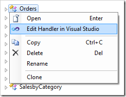 Editing the shared business rule handler in Visual Studio.
