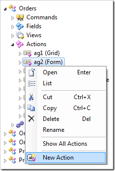 Creating a new action in action group 'ag2'.