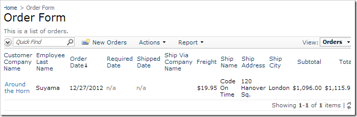 Only draft orders are displayed on the Order Form page.