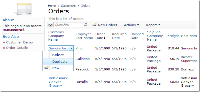 All Edit and Delete actions on Orders controller are unavailable.
