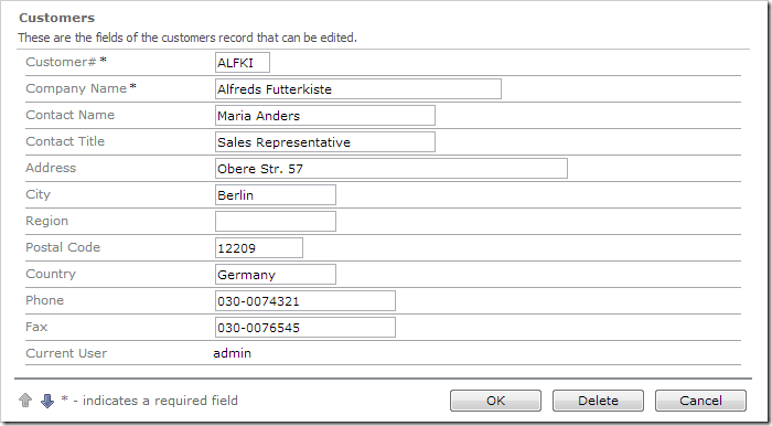 'Current User' displays the current user name at the bottom of the form.