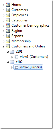 'Customers' and 'Orders' data views have been instantiated as data views in separate containers.